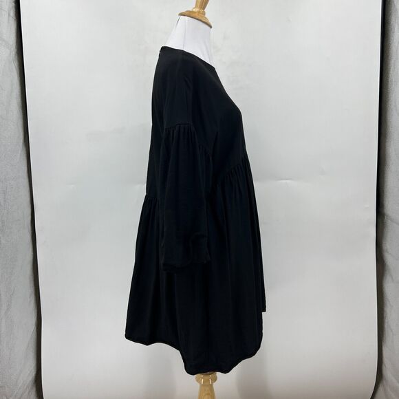 Zara Voluminous Dress Womens S Small Black Puff Mid Sleeves Loose Fit Stretch - Picture 4 of 13